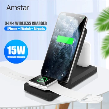 

Amstar Qi 3 in 1 Wireless Charger for iPhone 11 Pro X iWatch 5 4 3 2 AirPods Pro 15W Fast Wireless Charging for Samsung S20 Plus