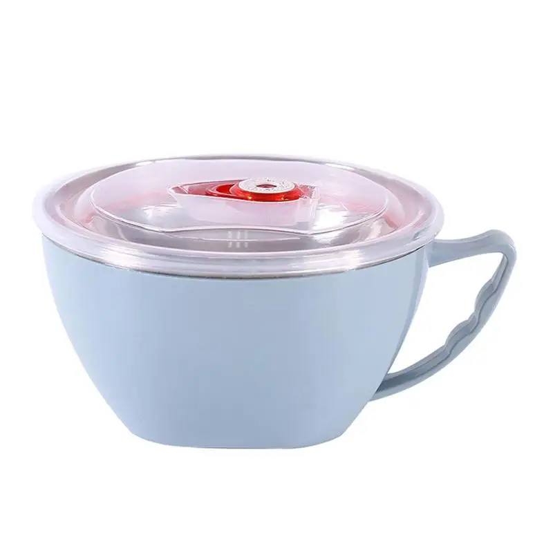 Blue Из нержавеющей стали лапша чаша с ручкой и крышкой супница Еда герметичный контейнер - Цвет: Blue