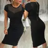 Sexy Black friday Lowest Price Sexy Women Short Sleeve Mesh Stitching See Through Bodycon Knee-length Xmas Dress Gift Female ► Photo 1/6