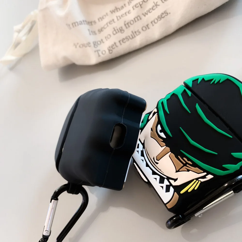 Чехол для наушников Roronoa Zoro с 3D японским аниме для Apple Airpods 1/2, силиконовый защитный чехол для наушников с крючком