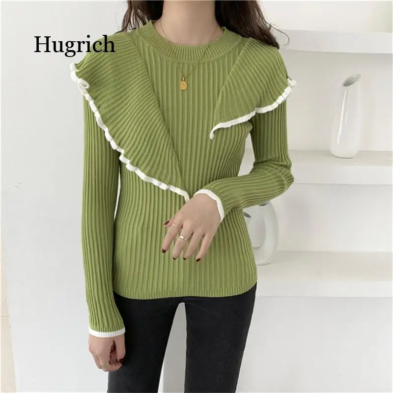 

Basic Bottoming Knit Sweater 2020 New Korean Style Flounced Stitching Pullover Sweaters Slim Warm Thick Knitted Tops