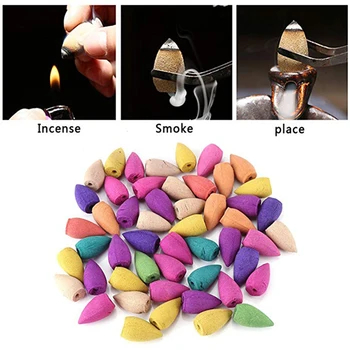 

70 Pcs Natural Smoke Backflow Pagoda Indoor Incense Cone Bullet Aromatherapy Lavender Rose Jasmine