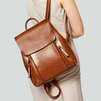 

Women's New Fashion Backpack Single Shoulder Diagonal Span Of Oil Wax Cattle Hide Solid Color Square Leisure Elegant Trend