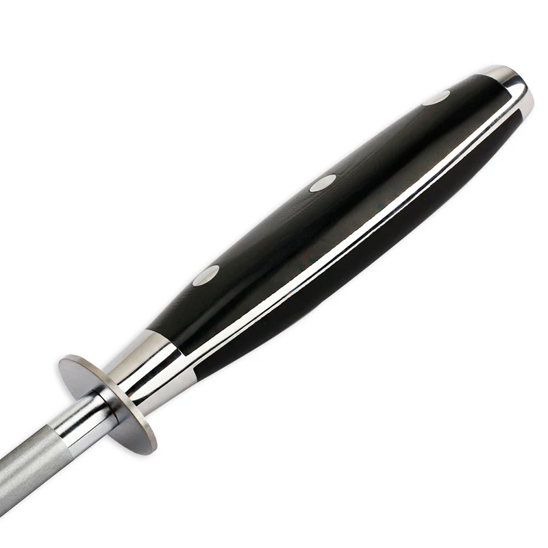 KEEMAKE 8" inch Diamond Damascus Kitchen Knife Sharpener Bar Oval Sharpening Rod G10 Handle