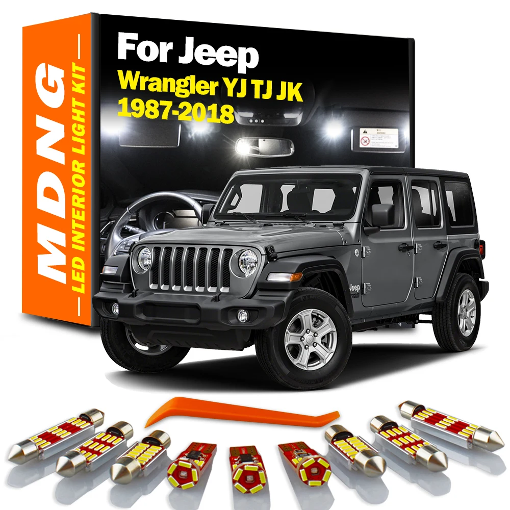 MDNG Car Bulbs For Jeep Wrangler YJ TJ JK 1987-2018 Canbus LED Interior  Light License Plate Lamp Kit Auto Lighting Accessories