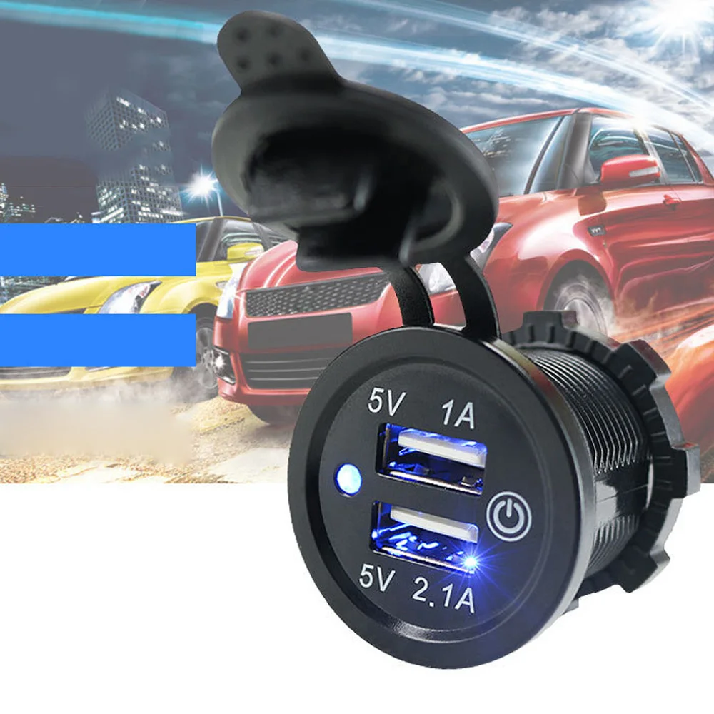 

Auto Part For Boat Truck Motorcycle Car Ship SUV Auto 5V 3.1A Charger Dual USB Touch Switch Blue LED