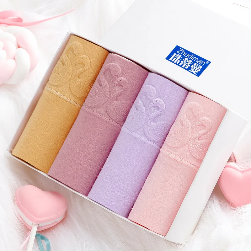 

Women's Embossed Knicker Medium Waist Pure Cotton Solid Color Triangle Underwear Large Size Pure Cotton Panties Boxed