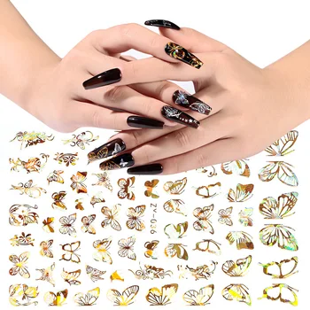 

10pcs 3D gold nail sticker butterfly flower water transfer decal sliders for Nail Art decoration tattoo manicure envelopes tools