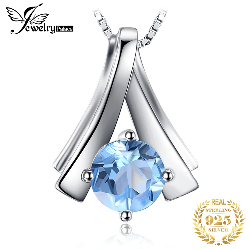 

JewelryPalace Fashion 1ct Round Natural Blue Topaz Pendant 925 Sterling Silver Fine Jewelry Gift For Friends Not Include a Chain