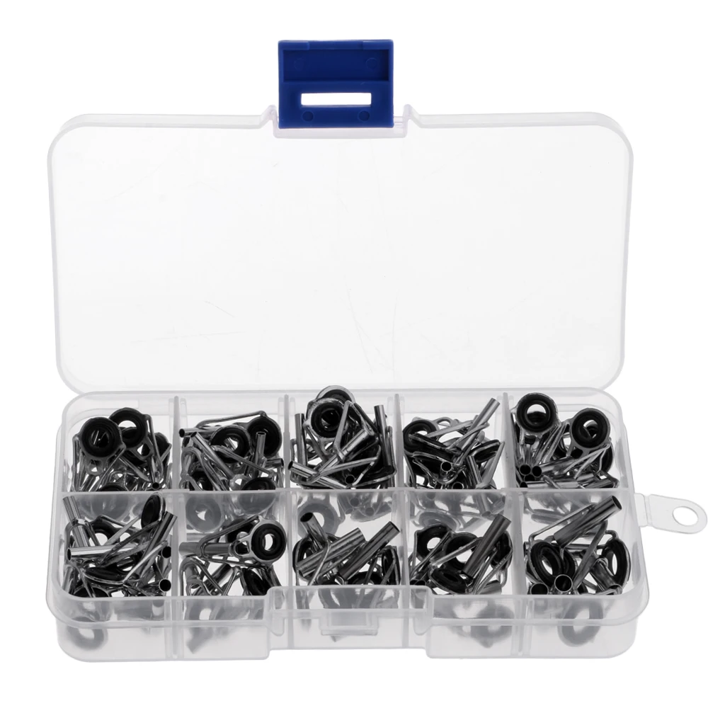 80Pcs Fishing Rod Guide Repair Kit, Stainless Steel Frame Ceramic Ring Pole Tip Top Guides Replacement Set with Storage Box