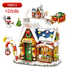 

GSF 1223 Merry Christmas House Tree Santa Claus Snowman Sleigh 3D Model DIY Mini Blocks Bricks Building Toy for Children Blocks