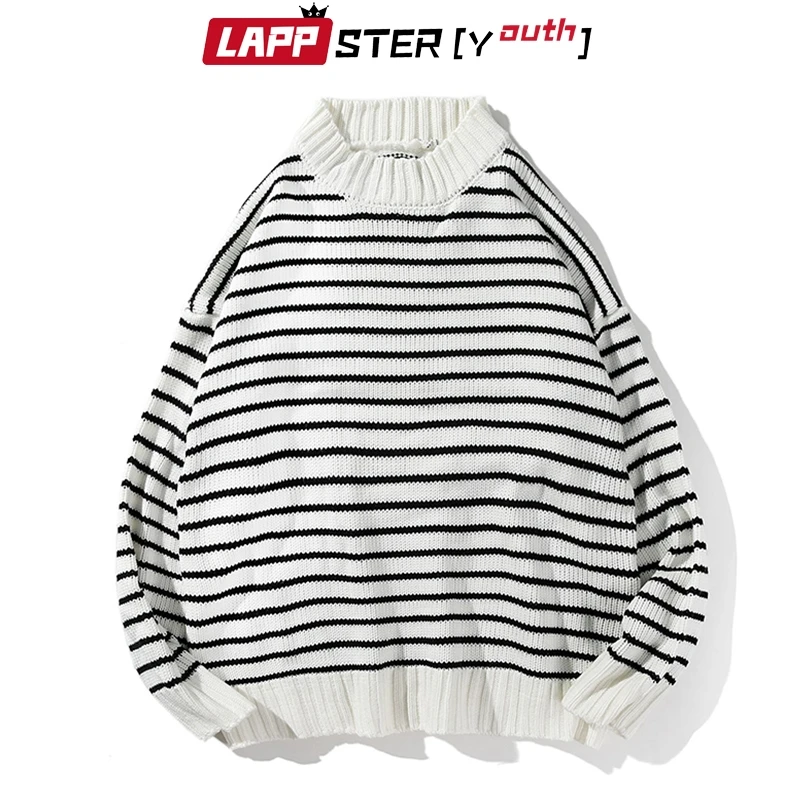 

LAPPSTER-Youth Men Korean Fall Striped Sweater 2019 Mens Colorful Pullover Streetwear Sweaters Couple Black Oversized Clothes