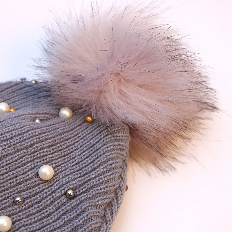 Модная шерстяная шапка с помпоном, украшенная жемчугом и бусинами, женские шапки для зимы, повседневные Шапки
