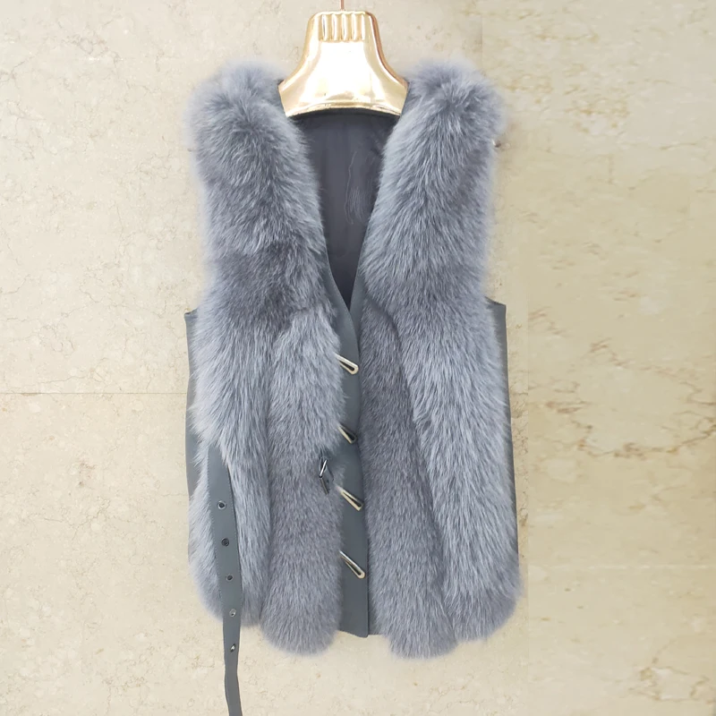 Latest fashion design Women's Winter Real Fur Coat High Quality Natural Fox Fur Vest  Luxurious Warm Sleeveless 7 colors jacket