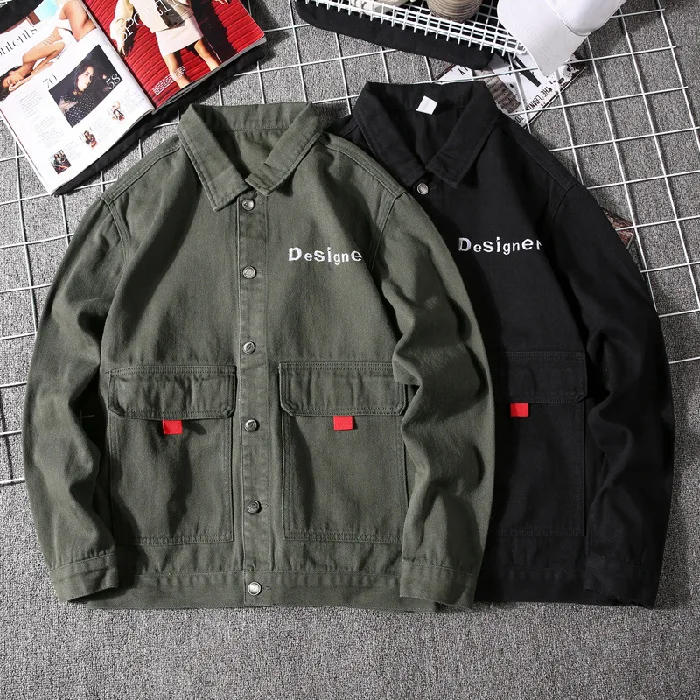 

2020 Spring Jeans Coat MEN'S Jacket Hong Kong Style Workwear Large Pocket Embroidery Popular Brand MEN'S Top