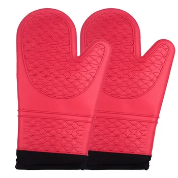 

Bestselling 2pcs Red Silicone Kitchen Oven Mitt Glove Potholder with Extra Long Canvas Sleeve Stitching for Grilling and BBQ