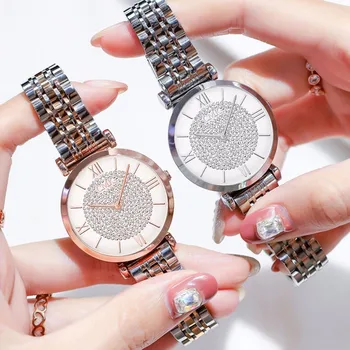 

Best selling ladies stainless steel shiny diamond watch luxury ladies quartz watch clock starry sky watch Relogio Feminino