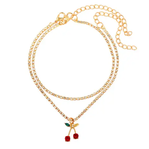 Red Big Rhinestone Cherry Anklet Bracelet For Women Bling Bling Crystal Fruit Tennis Ankle Chain Punk Party Jewelry Gifts