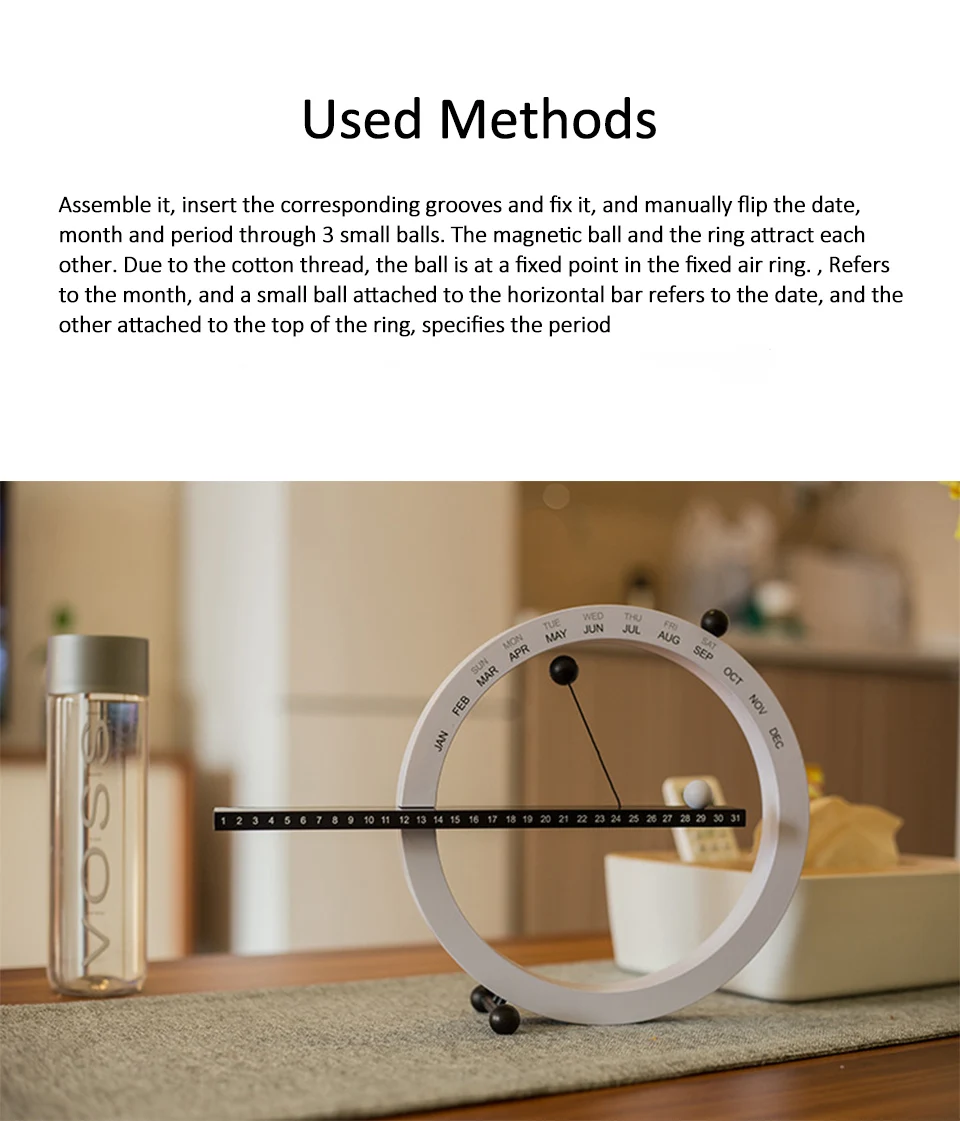 Creative Magnetic Ball Clock Perpetual Wall Calender description image 12