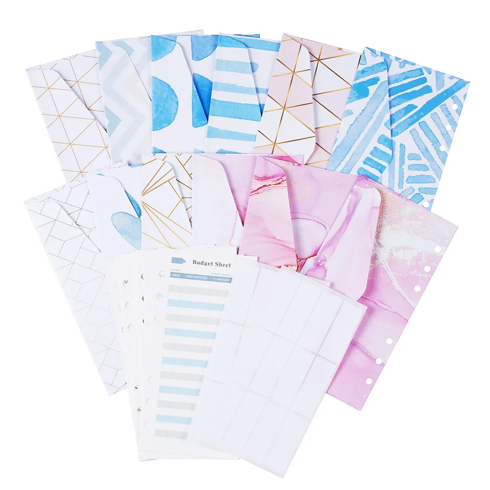 26 Pieces Budget Envelopes Set Creative 6 Holes Cash Envelopes with Budget Sheets and Label Stickers Coupon Organizer Wallet