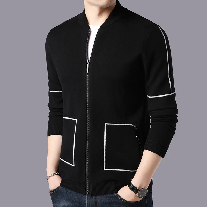 Men Streetwear Fashion Striped Zipper Coats Brand Sweater Coat Men Autumn Winter Thick Warm Wool Cardigan Pockets Men Streetwear Fashion Striped Zipper Coats Brand Sweater Coat Men Autumn Winter Thick Warm Wool Cardigan Pockets