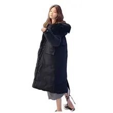 Шикарное меховое пальто с капюшоном зимнее пуховое пальто негабаритная теплая куртка Длинная тонкая женская хлопковая стеганая Женская куртка на меху