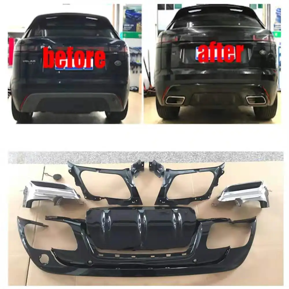 ROLLSROVER глянцевый черный Задний бампер Нижняя крышка диффузор для Range Rover Velar P380 P250 квадратный выхлопной трубы крышка наборы