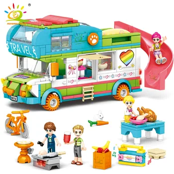 

HUIQIBAO 433pcs Heartlake City Friendship Camper Bus Building Blocks Friends series for Girls figures Bricks set Children Toys
