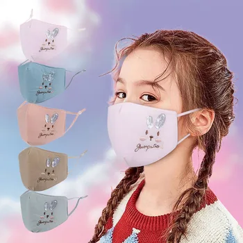 

5pc Mascarillas Ninos Rabbit Print Face Mask Masqe Reusable Children Outdoor Washable Embroidery Warm Protection Masks Маска