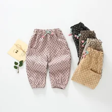 Модные осенние штаны; брюки для маленьких девочек; детская одежда для малышей; длинные брюки принцессы с принтом вишневая Бабочка; S9583