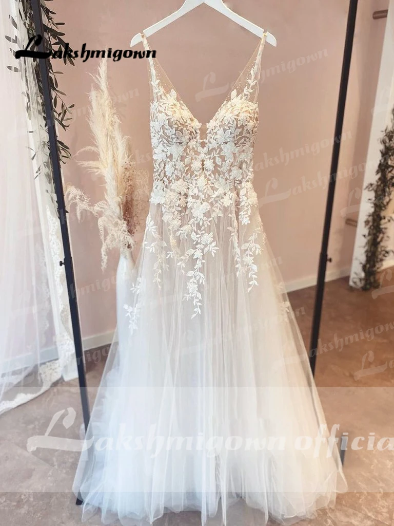 Roycebridal Appliques A Line Tulle Wedding Dress Vestido Novia Civil Boho Wedding Dress Open Back Lace Bodice Brautkleid 2
