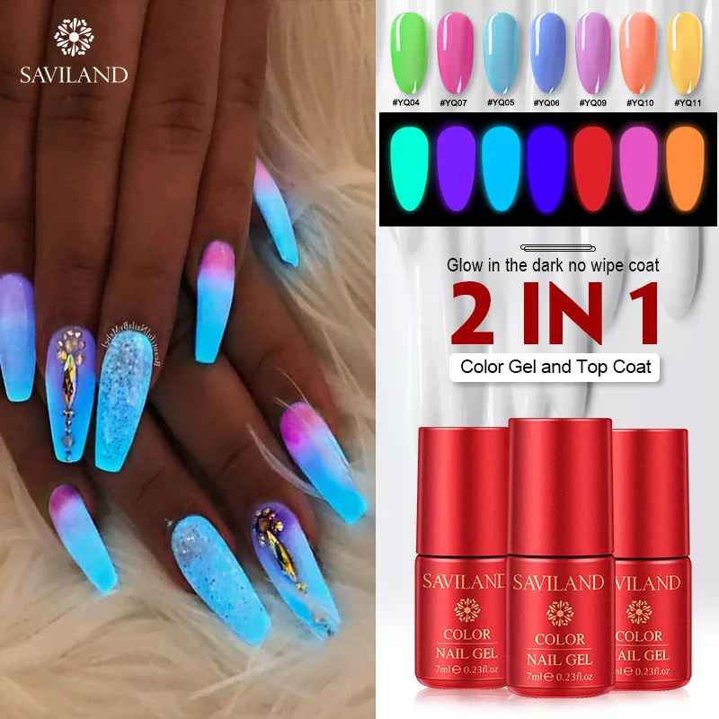

SAVILAND 2 In 1 Glow In Dark Gel Fluorescent Nail Gel Soak Off UV LED Lighting In Night Long-lasting Nail Design Gel Varnish