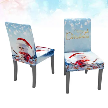 

1pc Snowman Print Chair Seat Slipcover Removable Washable for Dining Room