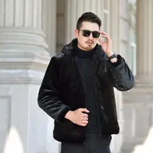 Осенняя кожаная куртка с капюшоном из искусственного меха норки, Мужская зимняя утепленная кожаная куртка с теплым мехом, мужские свободные куртки jaqueta de couro B143