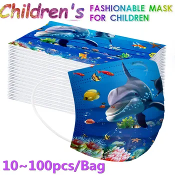 

10/100pcs Children's mask Disposable Face Mask Dolphin Printin Child Girls Mask Mascarillas Industrial 3Ply Ear Loop Fast Delive