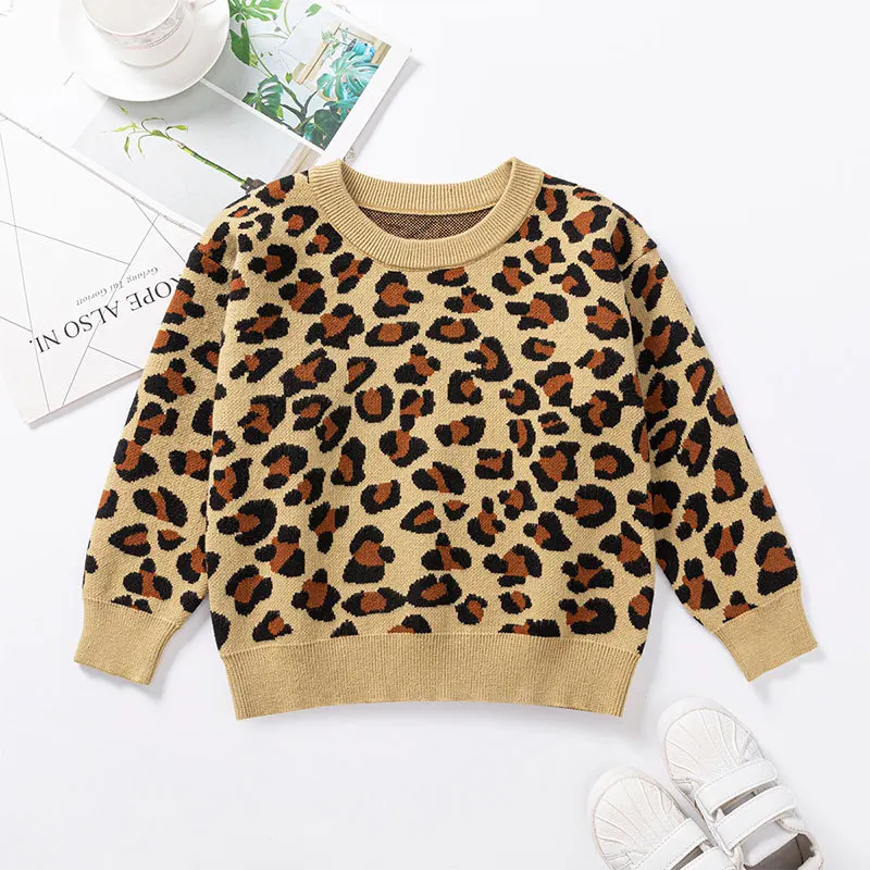 outono nova camisola do bebê menino menina camisola de malha casaco cardigan crianças roupas menina leopardo suéteres crianças outerwear topos
