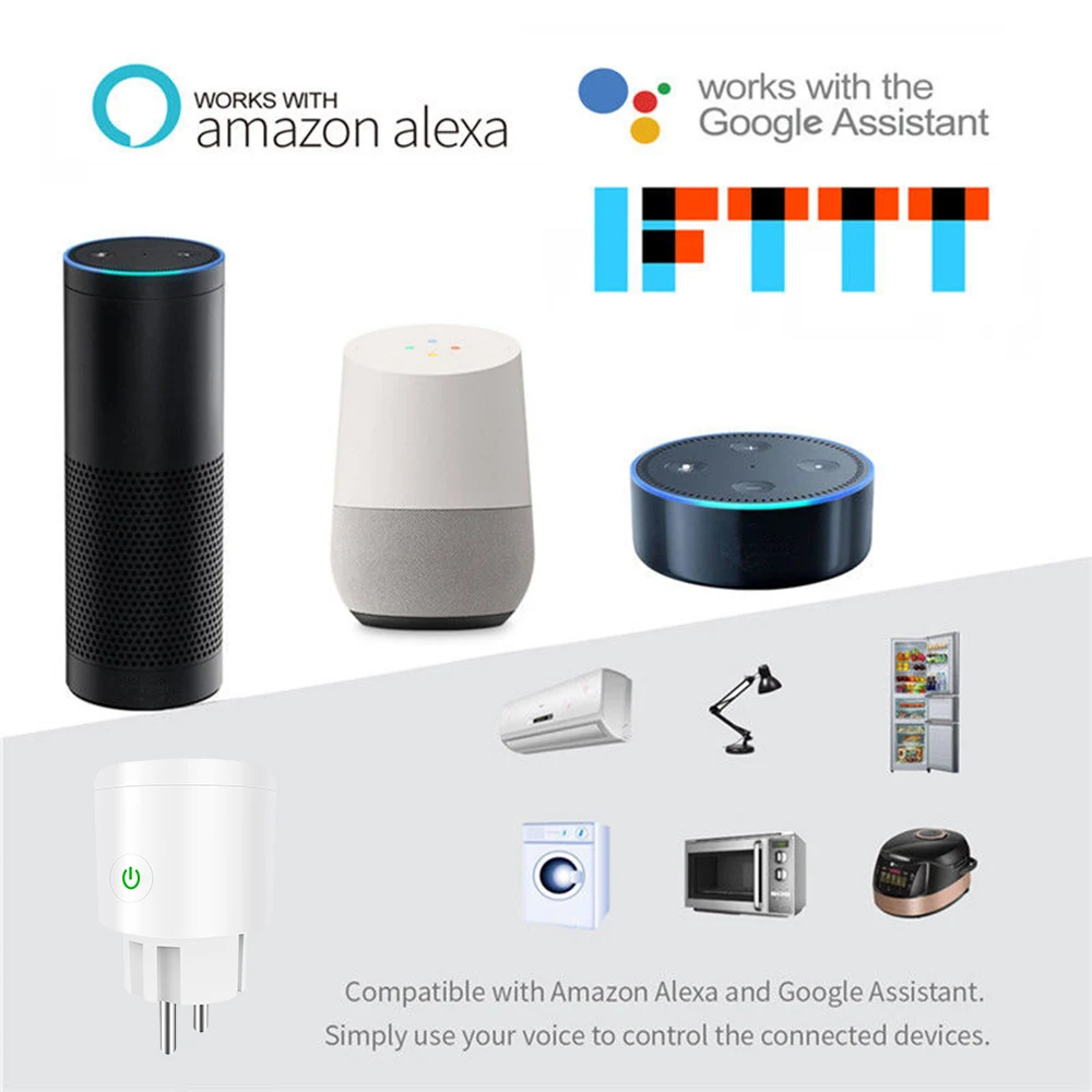 Умная розетка Wifi умная розетка монитор питания ЕС розетка работает с Google Home Mini Alexa IFTTT
