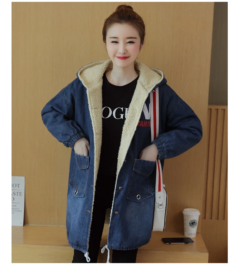 Photo Shoot New Style Korean-style Students Loose-Fit Berber Fleece Mid-length Brushed And Thick Cowboy Cotton Overcoat Cotton C