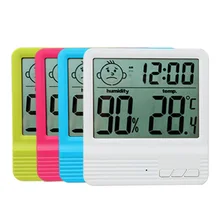 1 шт. цифровой термометр-гигрометр для помещений, контроль температуры и влажности, отображение времени с часами, 4 цвета
