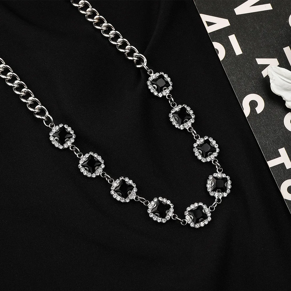 Luxury Red Gems Stone Crystal Chain Necklace Cuban Necklace for Men Women Hip Hop Necklace Iced Out Chain Hip Hop Jewelry Gifts