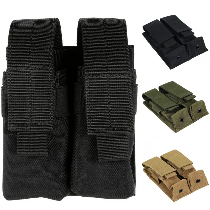 

9mm Tactical Double Molle Pistol Magazine Pouch Flashlight Holder Airsoft Gun Accessories Hunting Waist Belt Mag Holster Bag
