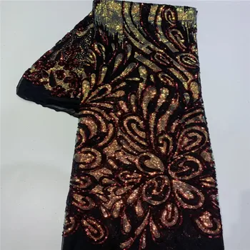 

Black /wine /gold Sequins Lace Fabrics French Mesh Lace Fabric High Quality Sequence Fabrics Nigerian Net Lace for Wedding Party