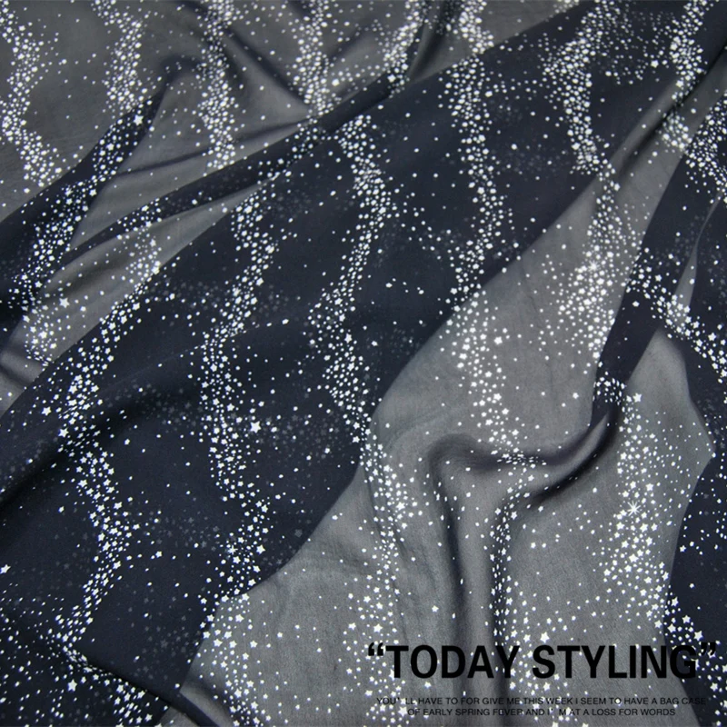 

Wide Navy at the End of a Small White Stars Silk Georgette 100% Mulberry Silk Fabrics Fabrics