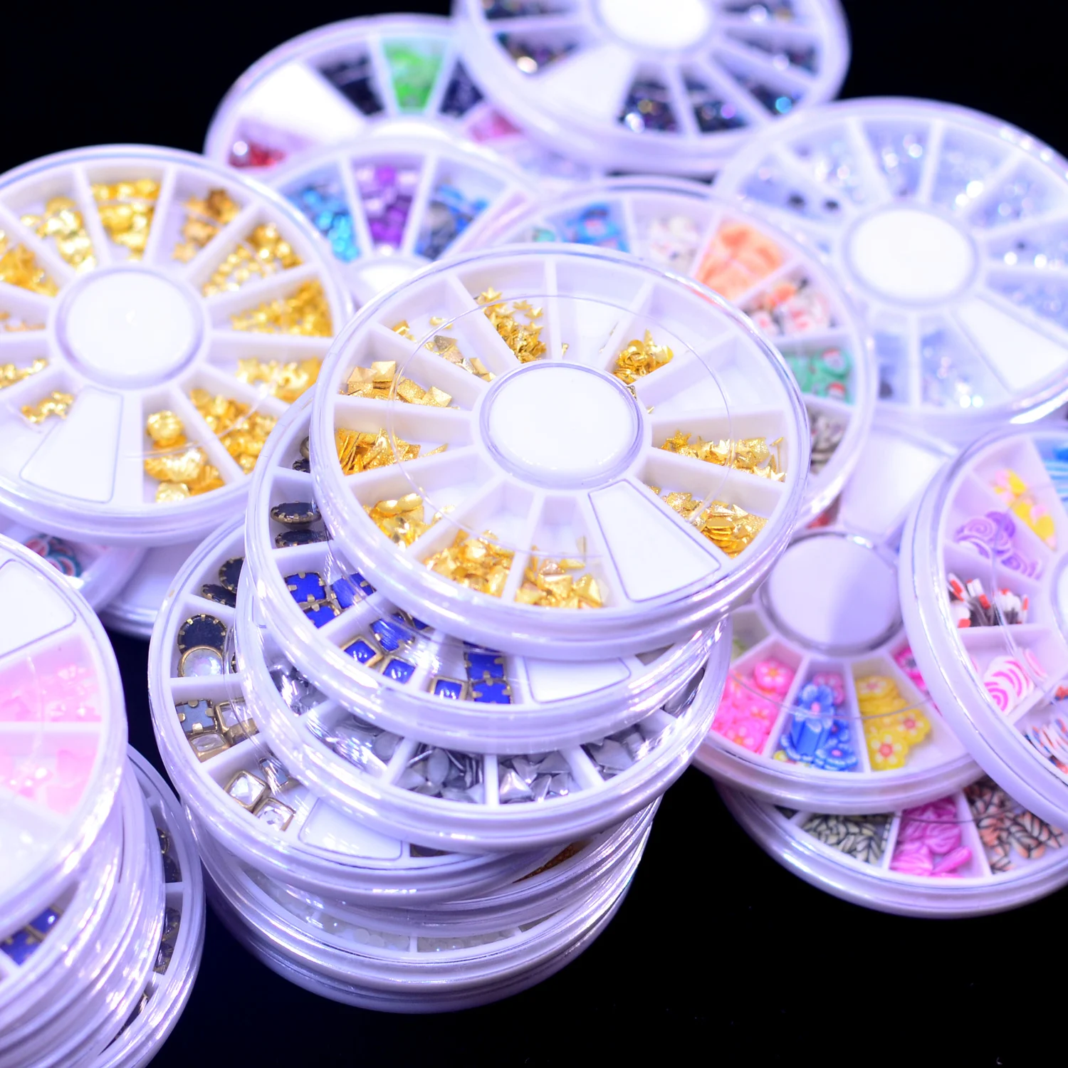 

Multi Size Glass Rhinestones Mixed Colors Flat-back AB Colors 3D Charms DIY Tips Manicure Nail Art Decorations In Wheel