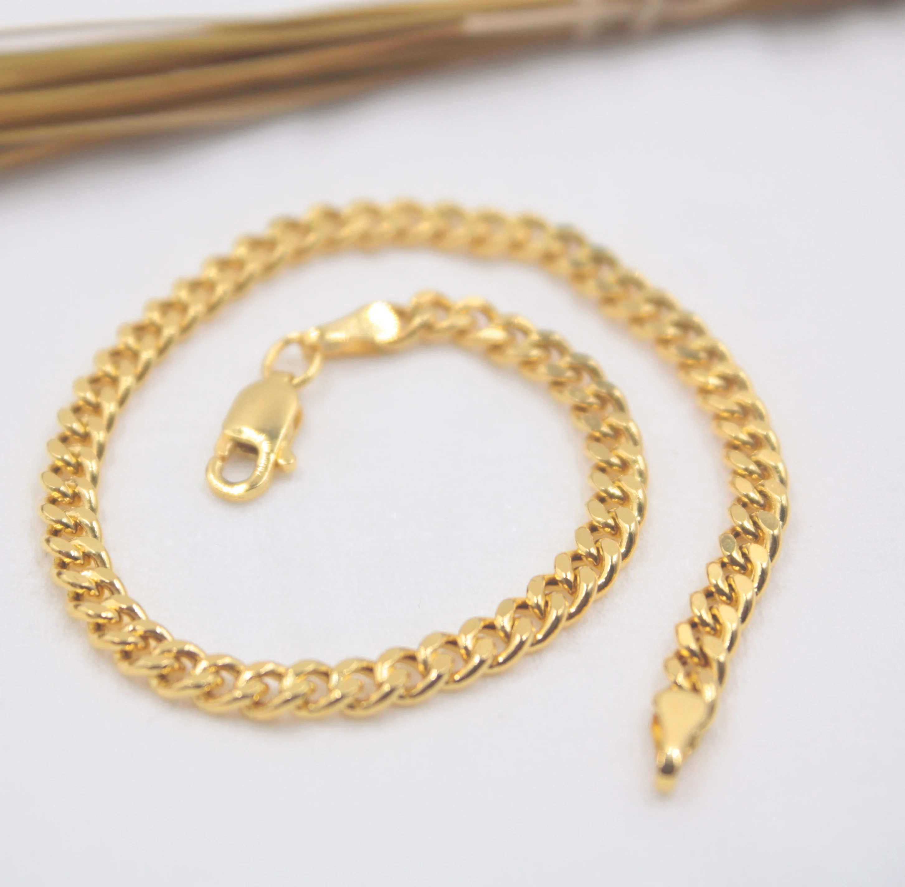 Au750 18k Yellow Gold Bracelet Woman S Curb Chain 3 5mm Women S Wheat Link 6 9 L Bracelets Bangles Aliexpress