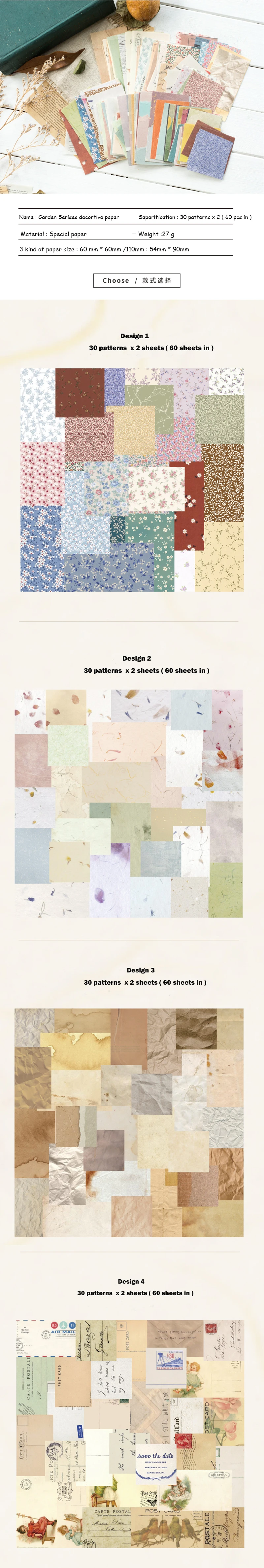 50/60 Sheets Retro Floral Material Paper Decorative Material Paper Journal Scrapbook Planner Kawaii Stationery School Supplies