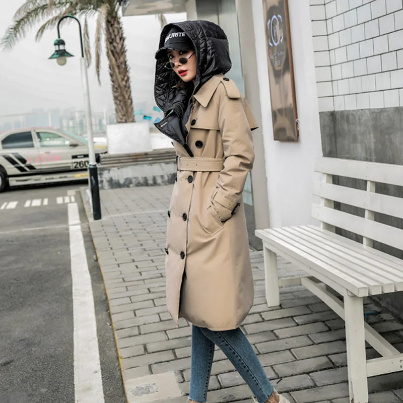 Najtaniej FTLZZ zima 90% puchowa kurtka parka z puchem białej kaczki odpinany kaptur długa kurtka z kapturem ciepłe wysokiej jakości podwójne piersi z paskiem znosić