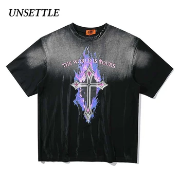 

Men/Women 2020SS Summer Harajuku T-shirts Hip Hop Dark Cross Print tshirt Fashion Streetwear t shirt Oversized Short Sleeve Tee