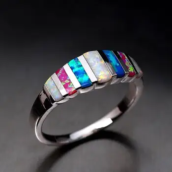 

Women Fashion Multicolor Faux Opal Inlaid Finger Ring Wedding Party Jewelry Gift relogio feminino 2019 Rings Joyeria de moda Jew