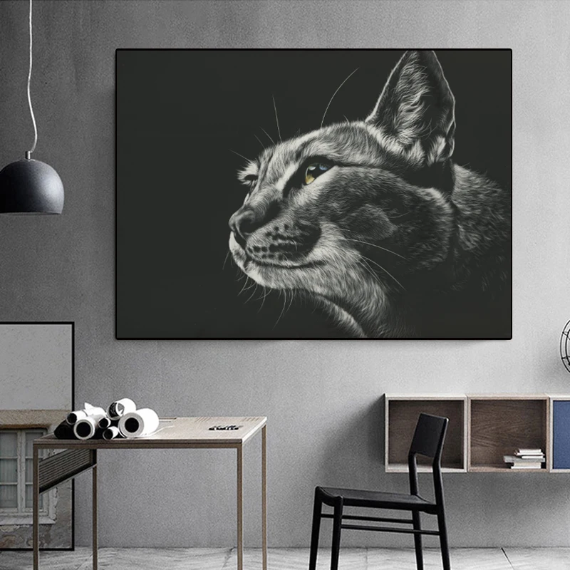 

HD Printed Canvas Painting Animal Posters and Prints Cat Black and White Art Wall Pictures for Living Room Cuadros Home Decor